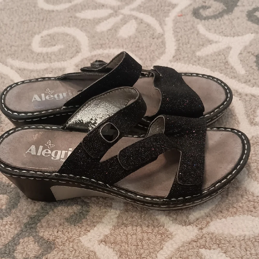 Alegria Black Sparkle Open-Toe Slide Sandals